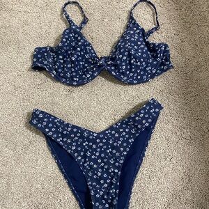 Hollister Floral Bikini Set in Navy Blue